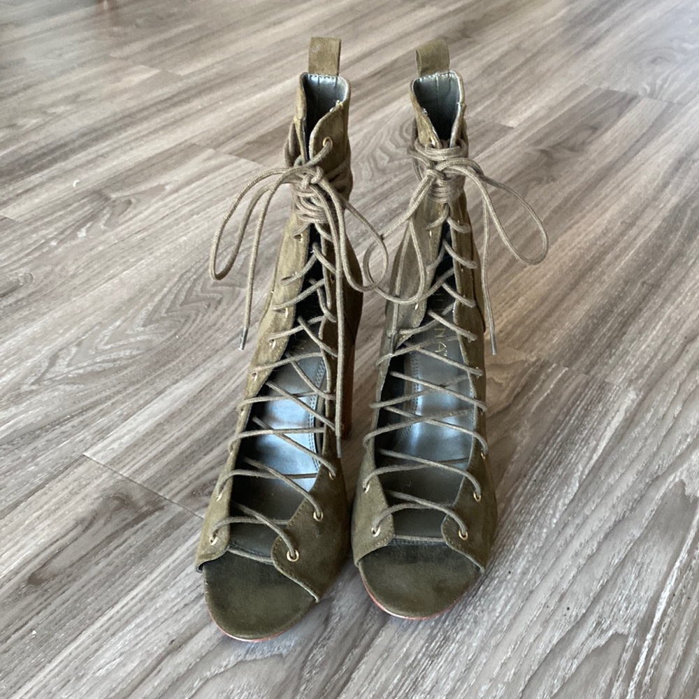 Lace-up Open toes Booties Military Olive Green Edgy Booties
